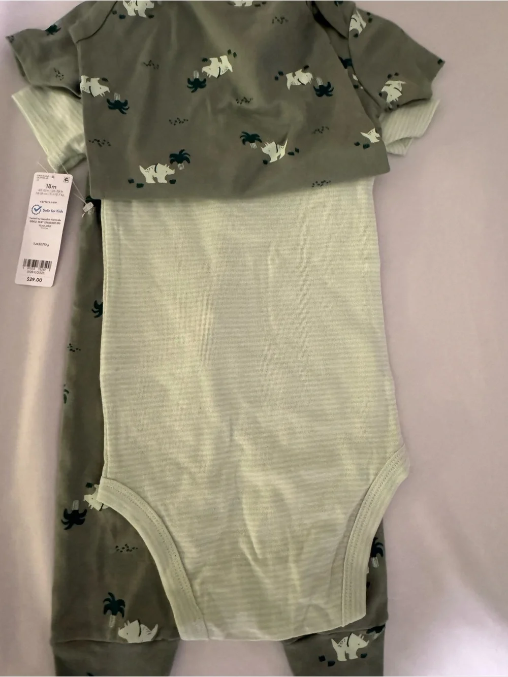Carter's Olive Green Dinosaur Print Short Sleeve Onesie Set